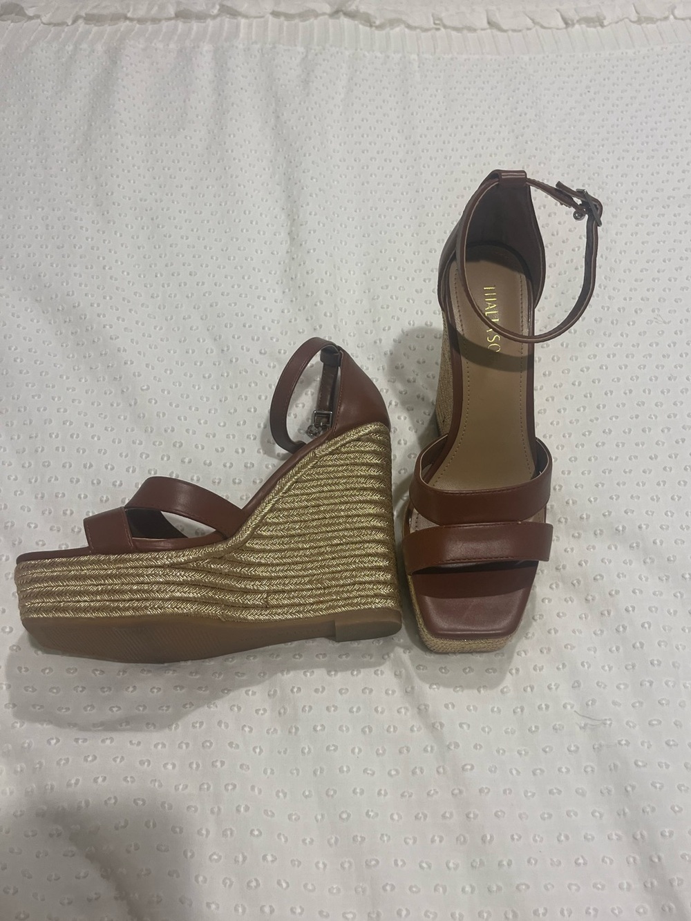 Thalia Sodi Brown Leather Espadrille Wedge Sandals